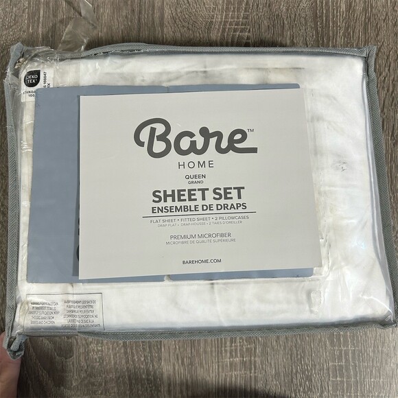 Bare Home Other - Bare Home Sheet Set Queen 4-Piece Flat Fitted & 2 Pillowcases White
